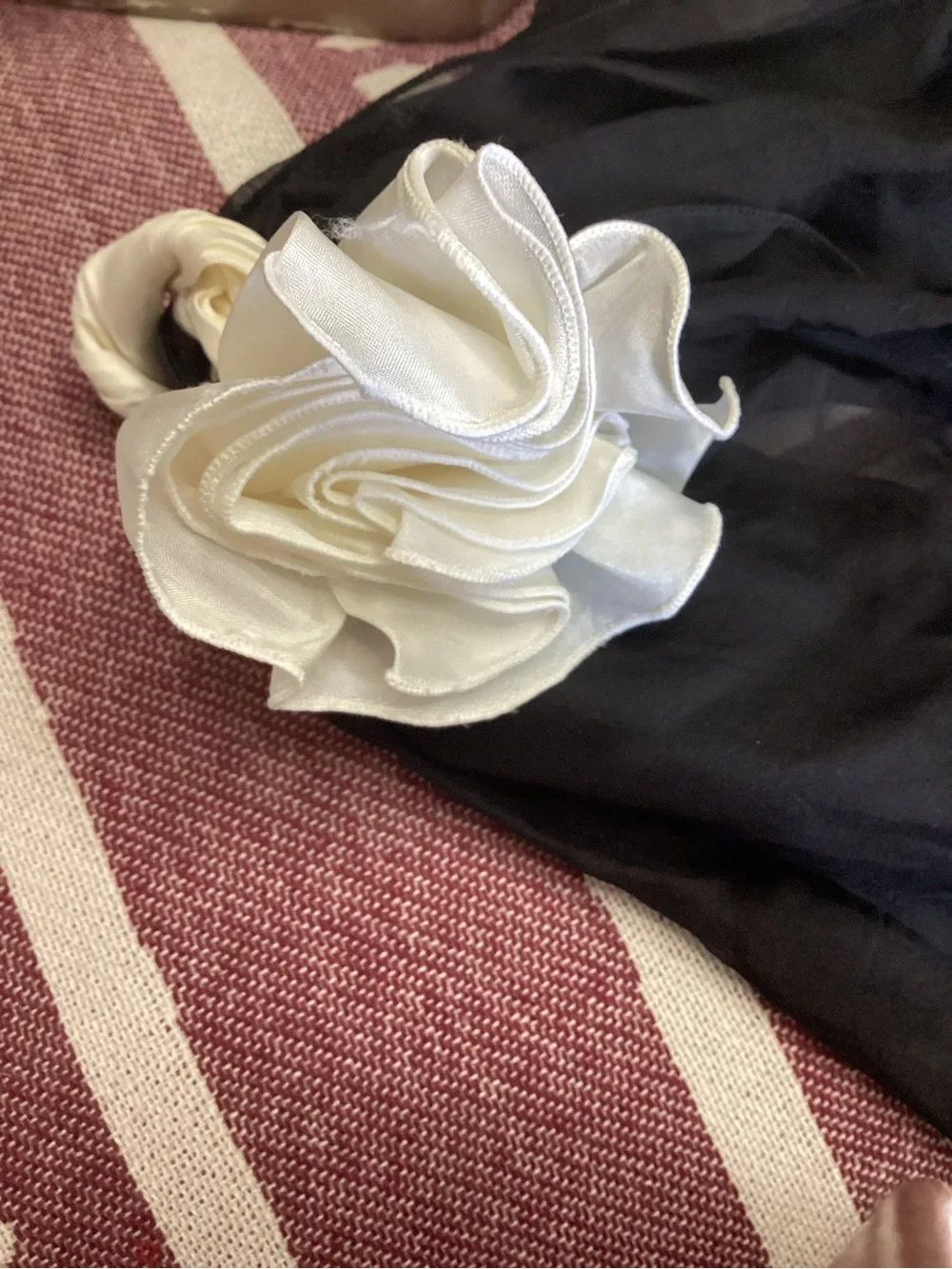 Nordstrom Black Sheer Silk Scarf with White Floral Knot Detail